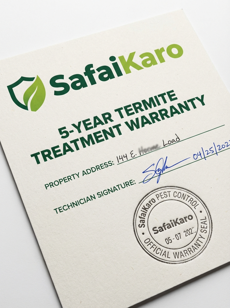 5-year termite treatment warranty card from SafaiKaro Karachi